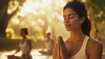 Black Woman Relaxing Outdoors at Sunrise During Yoga Session.
