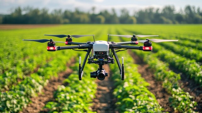 A drone using thermal imaging to detect crop diseases in a large agricultural field. - Powered by Adobe