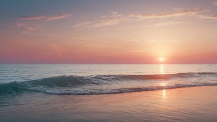 Obraz premium glowing sun rising over a calm sea in warm amber and burnt orange tones