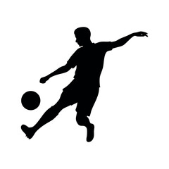 Silhouette Of Football Player Kicking Ball Isolated On White Background Striking Football In Dynamic Motion Action Illustration Of Player © MOHAMMAD