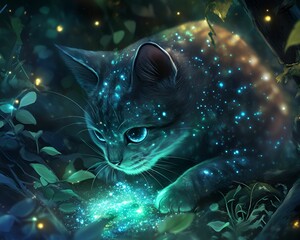 Mystical Cat in Enchanted Forest