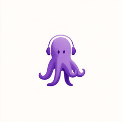 Obraz premium Purple Octopus with Headphones - Cute Illustration