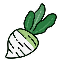 Color icon of crunchy radish root vegetable in simple and playful vector design. for logo, infographic, mobile apps, print, UI, web design and ads