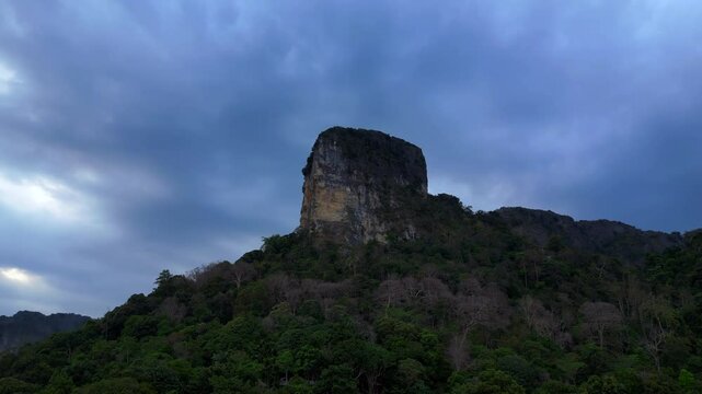 limestone cliffs emerging from tropical forest Fabulous aerial view flight drone