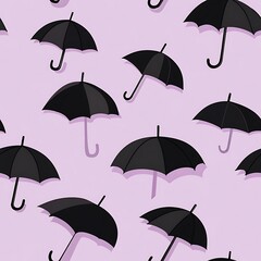 Obraz premium Black umbrella seamless pattern in light purple background