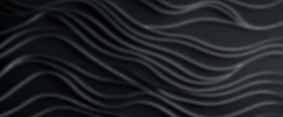 A minimalist abstract texture background with noise gradient and thin silver waves across a black high contrast surface