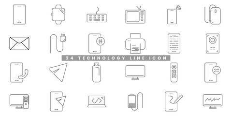 Information technology 24 thin line icons set.