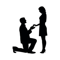 Proposal Silhouette With Man On Knee And Woman Wearing Heels In Minimalistic Black And White Design For Valentines Day