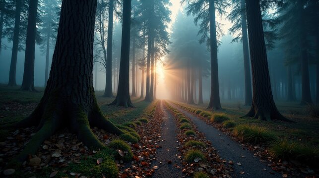Dadia Forest in Greece at dawn, with mild, rainy winter conditions, seen from a panoramic perspective.