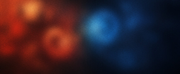 Abstract circular gradient swirls in red and dark blue over a grainy noise texture background with soft tonal layering