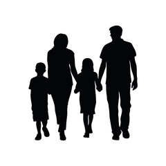 Silhouette Of A Family Walking Together Parents Holding Hands With Children Black And White Illustration For Design Projects And Creative Purposes