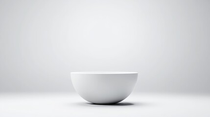 White Bowl Minimalist Design, Studio Lighting, Centered View, Smooth Surface, Empty Display, Plain Background, Bright Neutral Tones, Perfect for Product Mockups