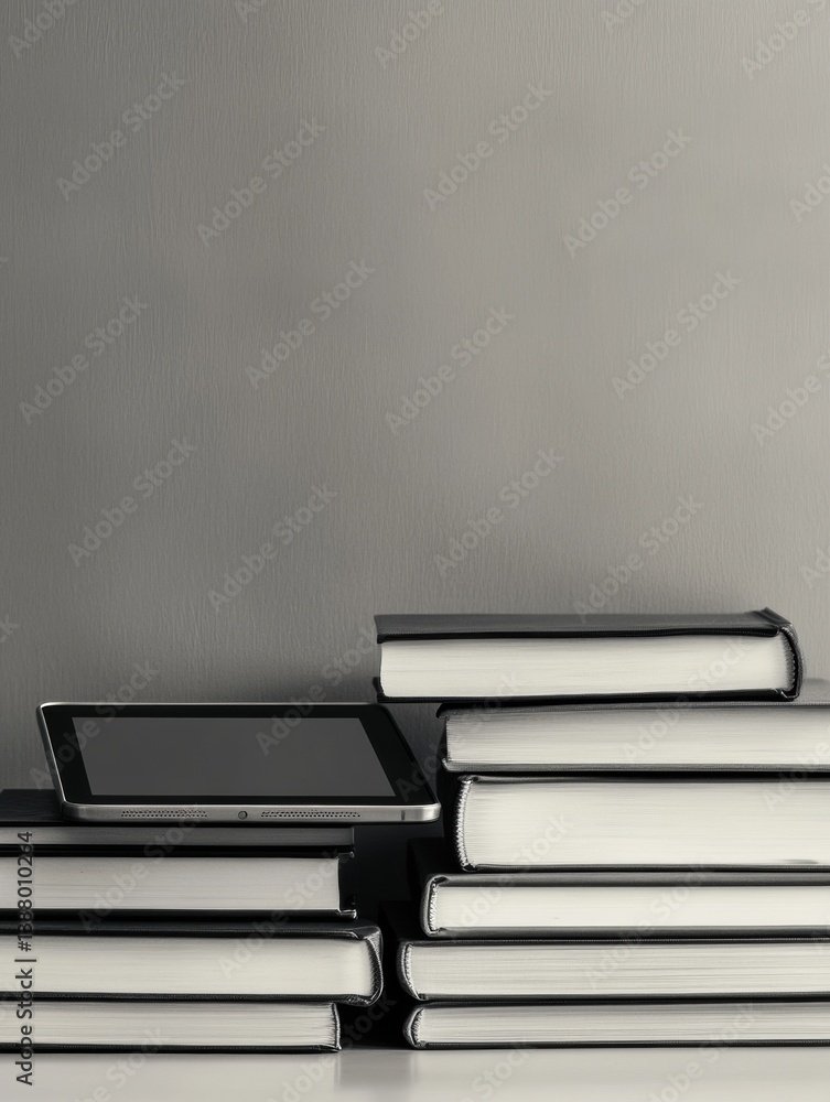 Aufkleber stylish monochrome education background with books and digital tablet on a soft gradient backdrop fo