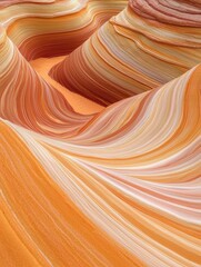 A stunning view of layered rock formations, showcasing vibrant orange and white swirls, resembling waves of sand in a natural canyon landscape.