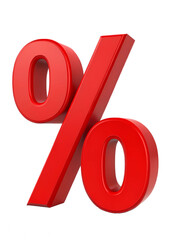 3D Red Percent Sign - Bold Discount Symbol Isolated on Transparent Background (PNG)