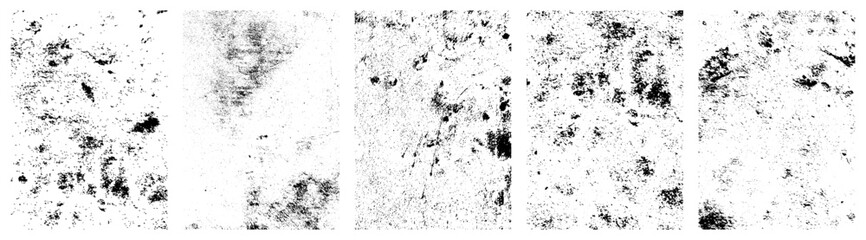 Fototapeta premium Set of different distressed black grain texture. Grunge overlay textures with dust grain isolated on white background.Simply Place illustration over any Object to Create grungy Effect.