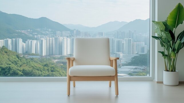 Modern armchair by a large window