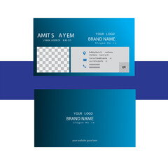 With photo business card layout bule, dark creative modern business and personal use.