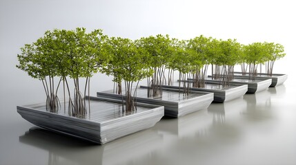 Fototapeta premium Modern minimalist planters with vibrant green mangrove trees