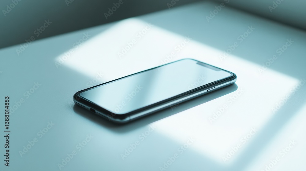 Poster sleek modern smartphone on a clean white surface with soft lighting highlighting minimalist technolo