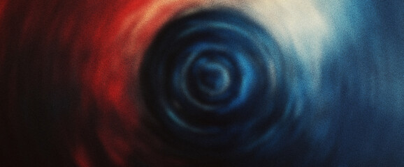 Noise-filled abstract gradient design with moody red and blue swirl layers and subtle grain depth forming a circular pattern
