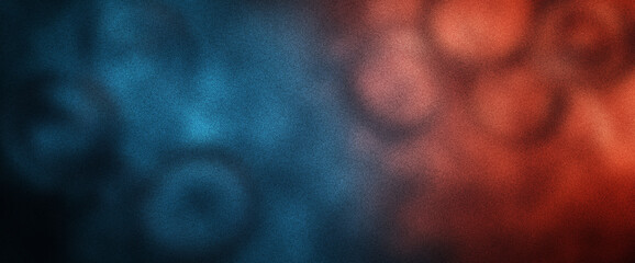 Noise-textured abstract background of red and blue swirl gradients glowing at the edges with circular shape transitions