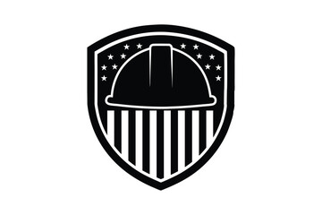 Silhouette art illustration design of a worker helmet with USA flag icon in shield.eps