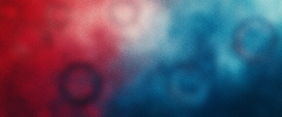 Swirling red and blue circles with gradient light center create an illusion over textured noise background for abstract design