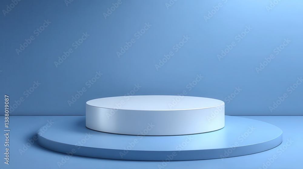 Poster blank product display on blue studio background with pedestal or podium. empty showcase stand backdr