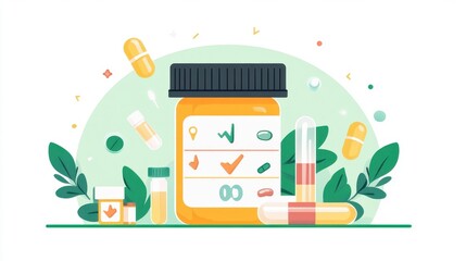 Medical Pills and Prescription Bottles Illustration