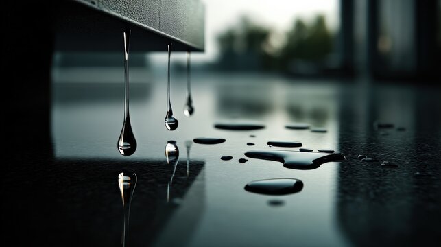 Water Droplets Falling on Wet Surface - Powered by Adobe