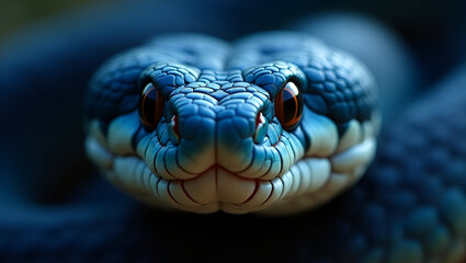 Fototapeta premium Blue viper snake closeup face,genrative.ai