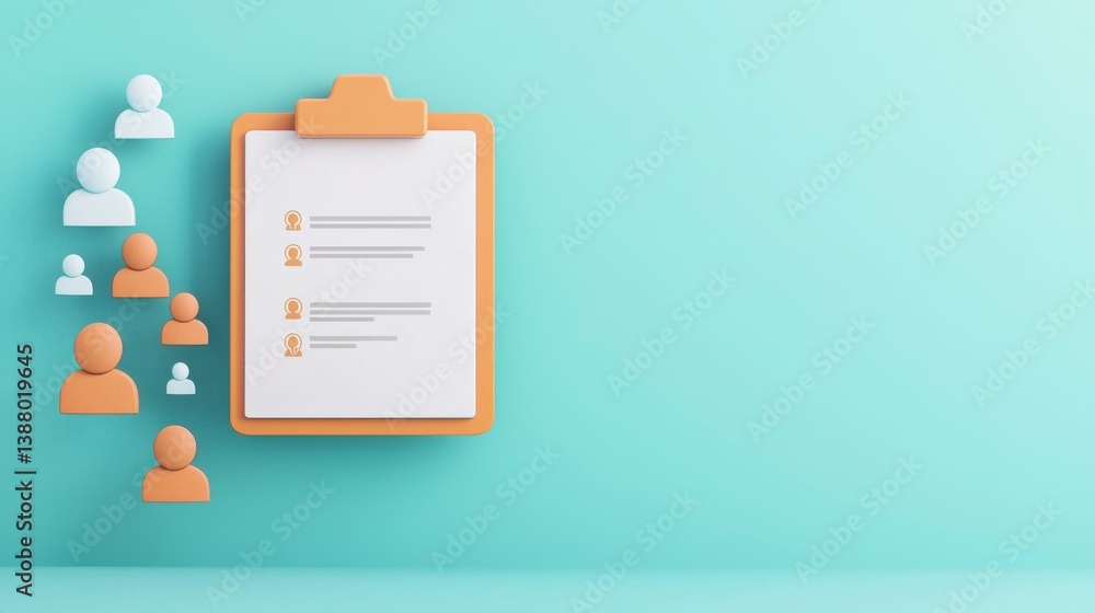 Poster modern clipboard with user icons and notes on soft background