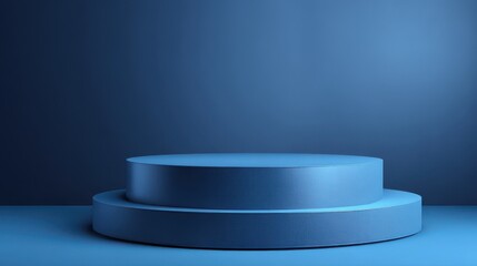 Blue product background stand or podium pedestal on advertising display with blank backdrops. 3D rendering.