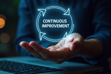 Continuous improvement concept. Continuous process for product improvement or service process. Solving problems, reducing costs and increasing productivity, lean improvement technique, kaizen.