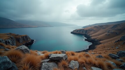 Panoramic shot of Gaidouronisi, Greece, at midday with mild rain and winter weather.
