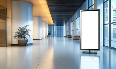 Realistic 3D mock-up of vertical ads banner in contemporary interiors. 