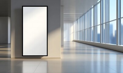 Realistic 3D mock-up of vertical ads banner in contemporary interiors. 