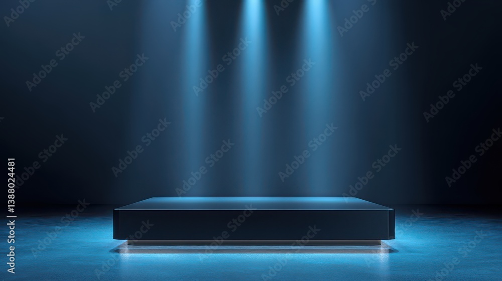 Poster dark blue stage podium 3d background product platform of empty scene presentation pedestal minimal s