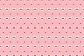 Pink ikat vector with heart motifs in tribal layout. Perfect for valentine crafts, kids' fabric, love-themed packaging, and boho design projects.