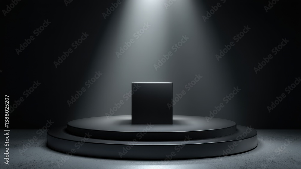Poster empty black 3d cube podium luxury platform scene modern background of product presentation pedestal 