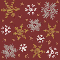 Snowflake hand-drawn holiday background. Christmas winter vector seamless pattern for wrapping paper, textile, wallpaper and card. Winter snow symbol holiday, New Year celebration, Vector illustration