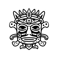king of crown tiki style black and white vector illustration