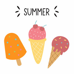Cute Ice Cream Character Set – Summer Dessert Collection in Flat Style

