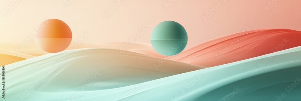Poster Sleek digital abstract background featuring floating geometric elements for work-from-home settings with soft gradients and futuristic technology vibes