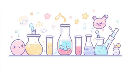 Colorful Laboratory Equipment with Cute Characters