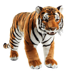 Naklejka premium Lifelike giant stuffed tiger isolated on white background