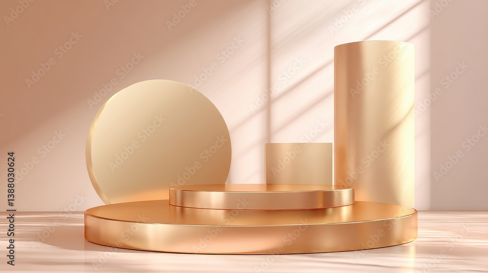 Poster gold podium stage 3d background of empty luxury show product display scene presentation template or 