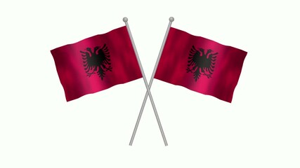 Flag of Albania, Cross table Flag of Albania on white screen, Albania 3D Animation flag waving in the wind isolated on white Background. 
