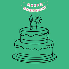 Happy Birthday celebration typography design with 3d birthday cake for greeting card, poster or banner. Vector illustration